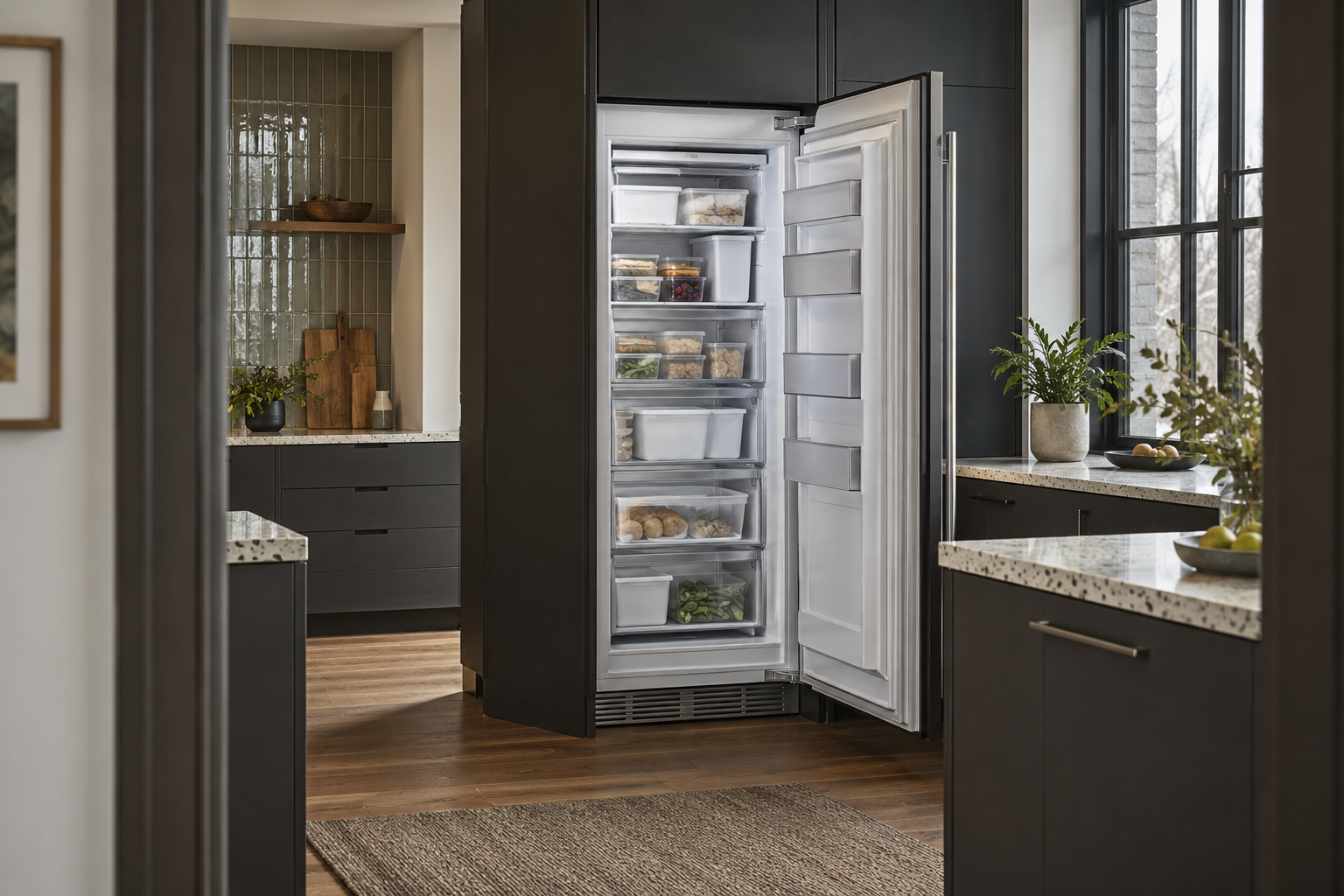 Illustrative Monogram freezer in a residential kitchen — AI image for Sub-Zero Repair Riverside