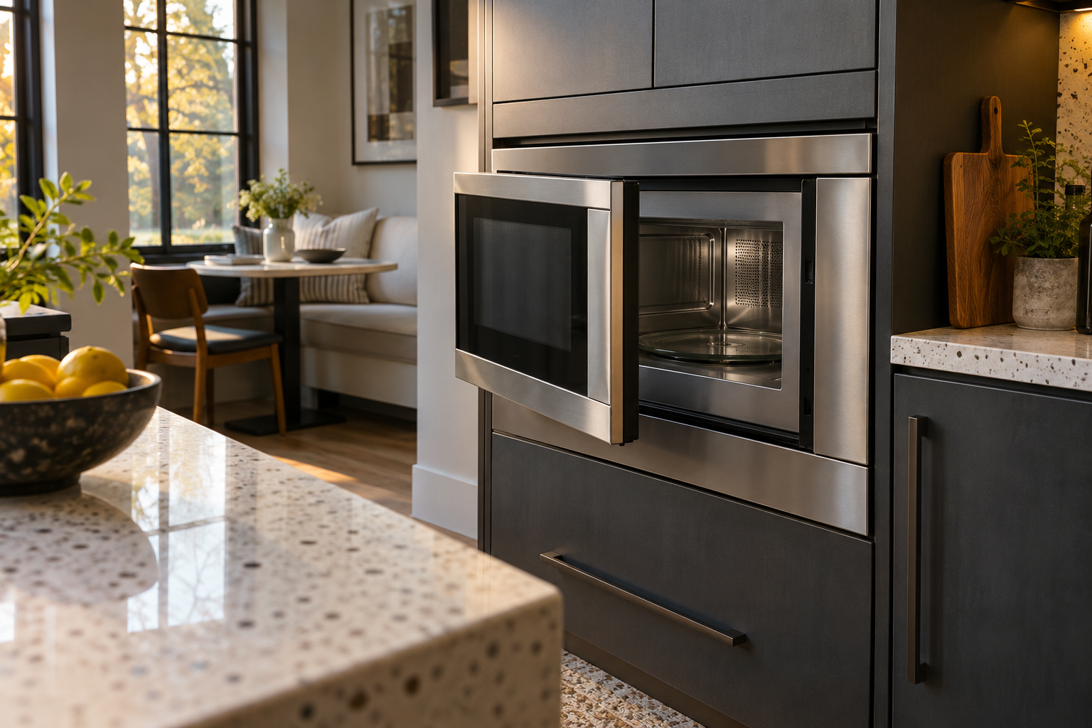 Illustrative Wolf microwave in a residential kitchen — AI image for Sub-Zero Repair Riverside